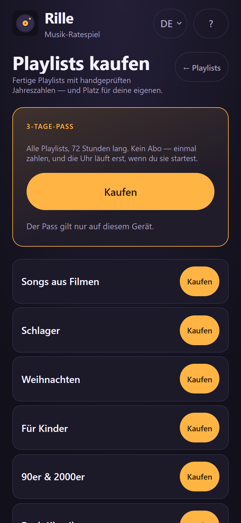 Der Store mit den kuratierten Packs, den Plätzen für eigene Playlists und dem 3-Tage-Pass