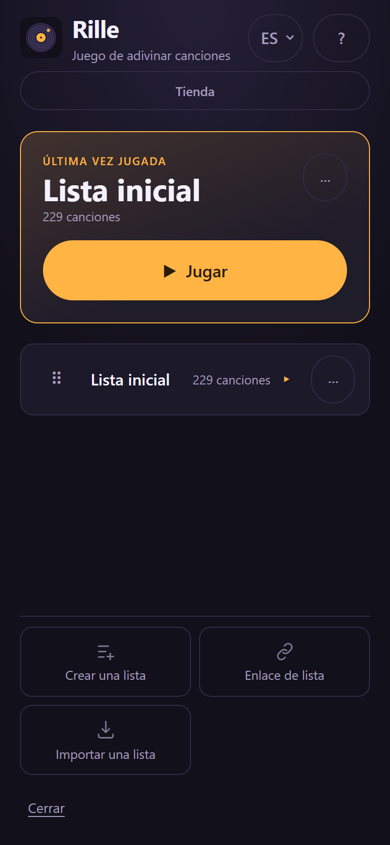 El panel «Agregar una lista» abierto, con los caminos crear una lista, enlace de lista e importar una lista
