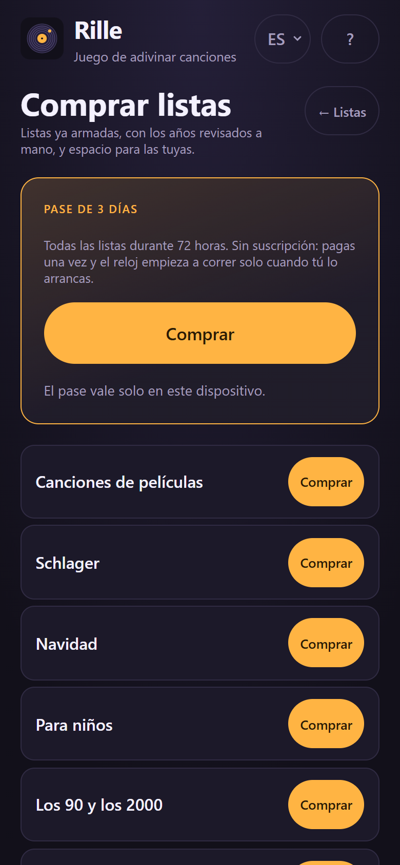 La tienda con los packs preparados, los espacios para listas propias y el pase de 3 días