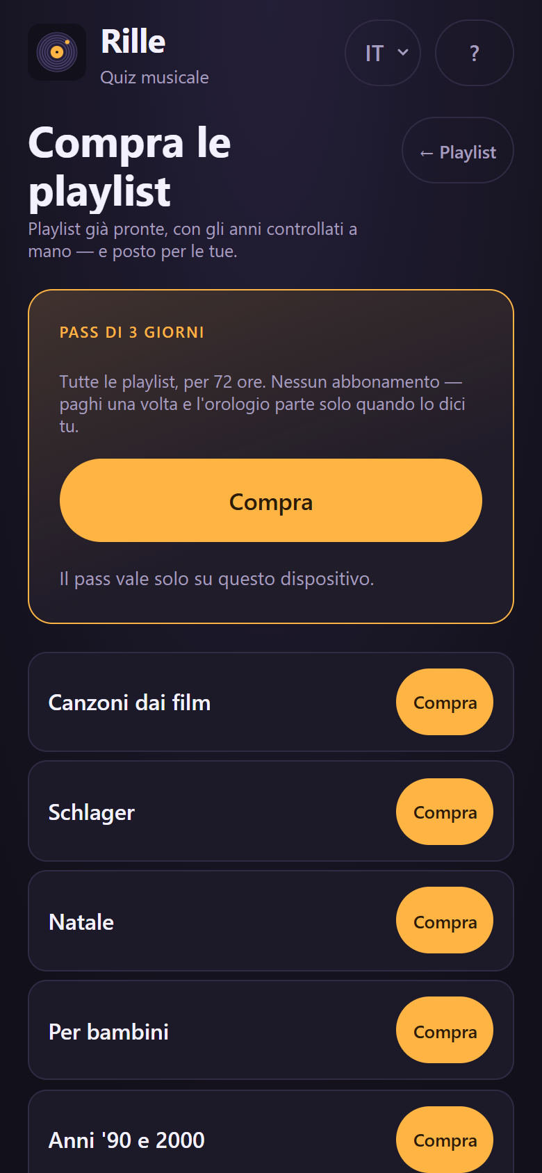Il negozio con i pacchetti curati, i posti per le tue playlist e il pass di 3 giorni