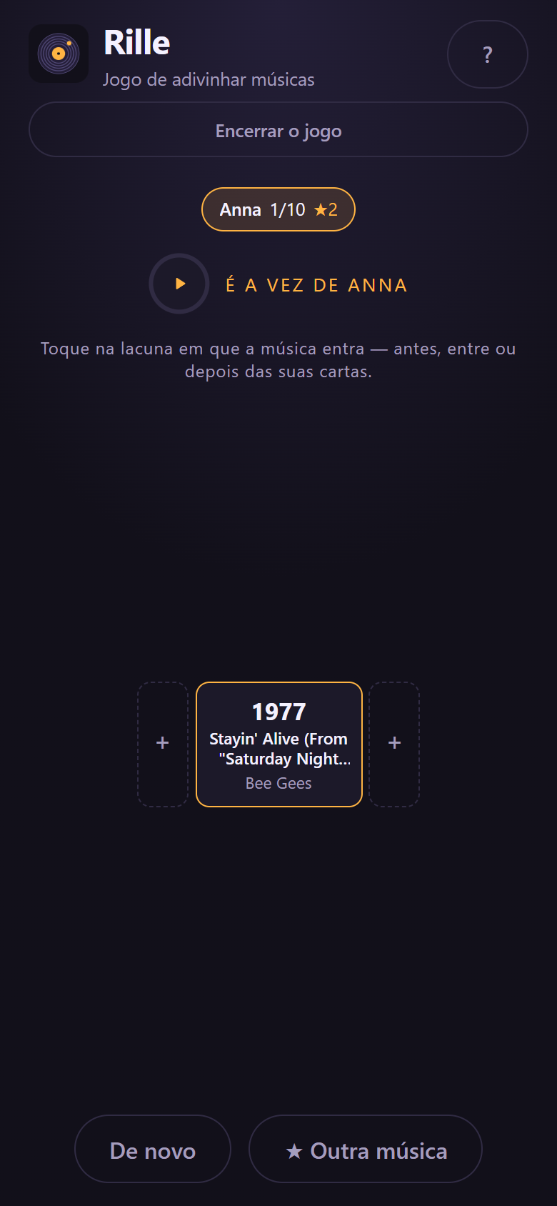 Uma partida solo: uma linha do tempo sem outros jogadores e sem barra de placar